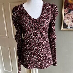 LOFT Floral Ruffle Sleeve Long Sleeve Top - Women's Small Cottagecore Whimsical